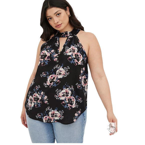 Torrid NWT Keyhole Halter - Georgette Floral Black Size 0X High Neck Sleeveless - Picture 3 of 9
